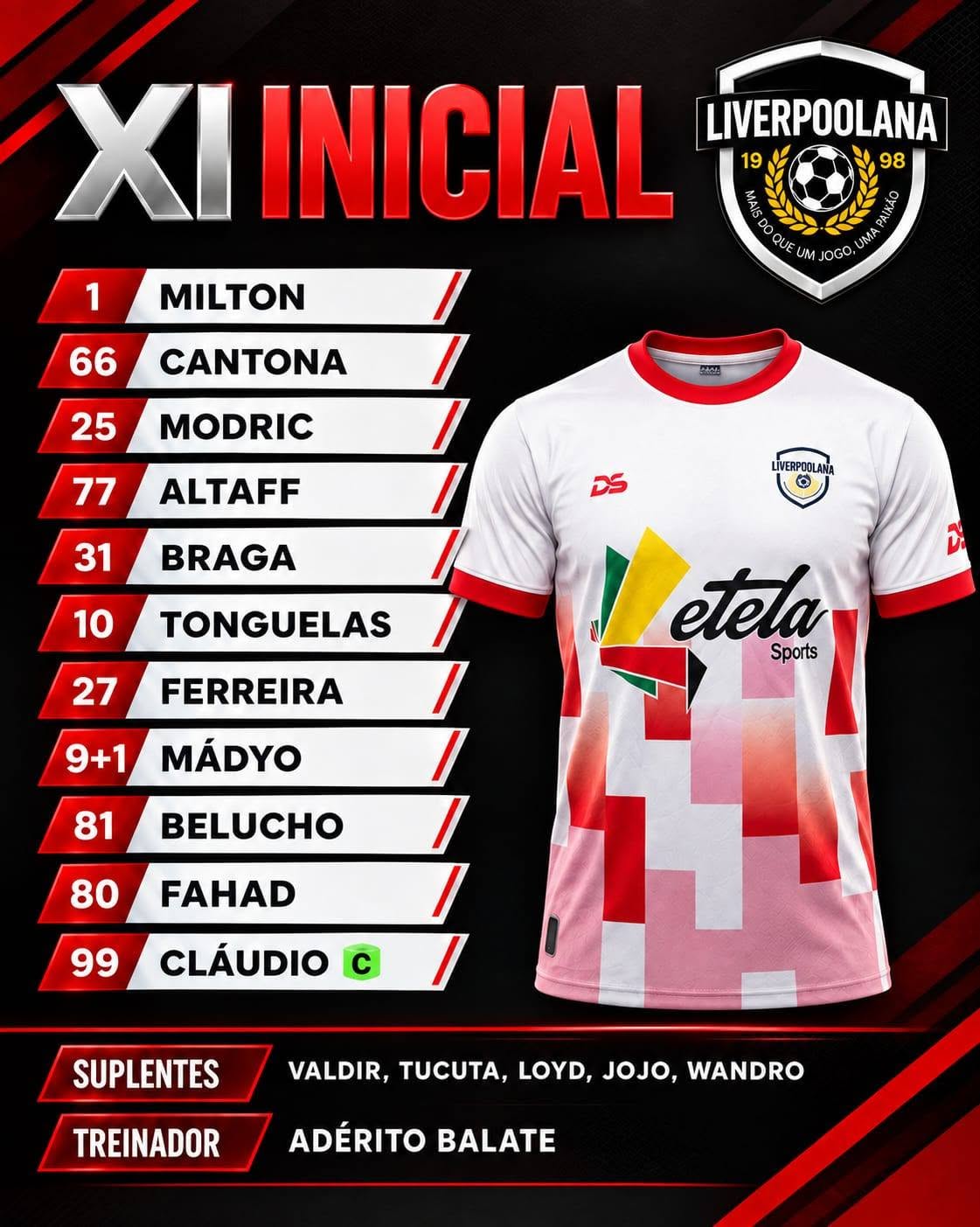 XI Inicial Liverpoolana Kit Branco